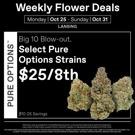 Pure options dispensary - Nov 6, 2023 · Expect an intense, fruity flavor. - Planet Purple - Pure Options Cannabis Dispensary. Become a Pure Perks Member Today. Veterans 10% off. 20% off for First Time ... 